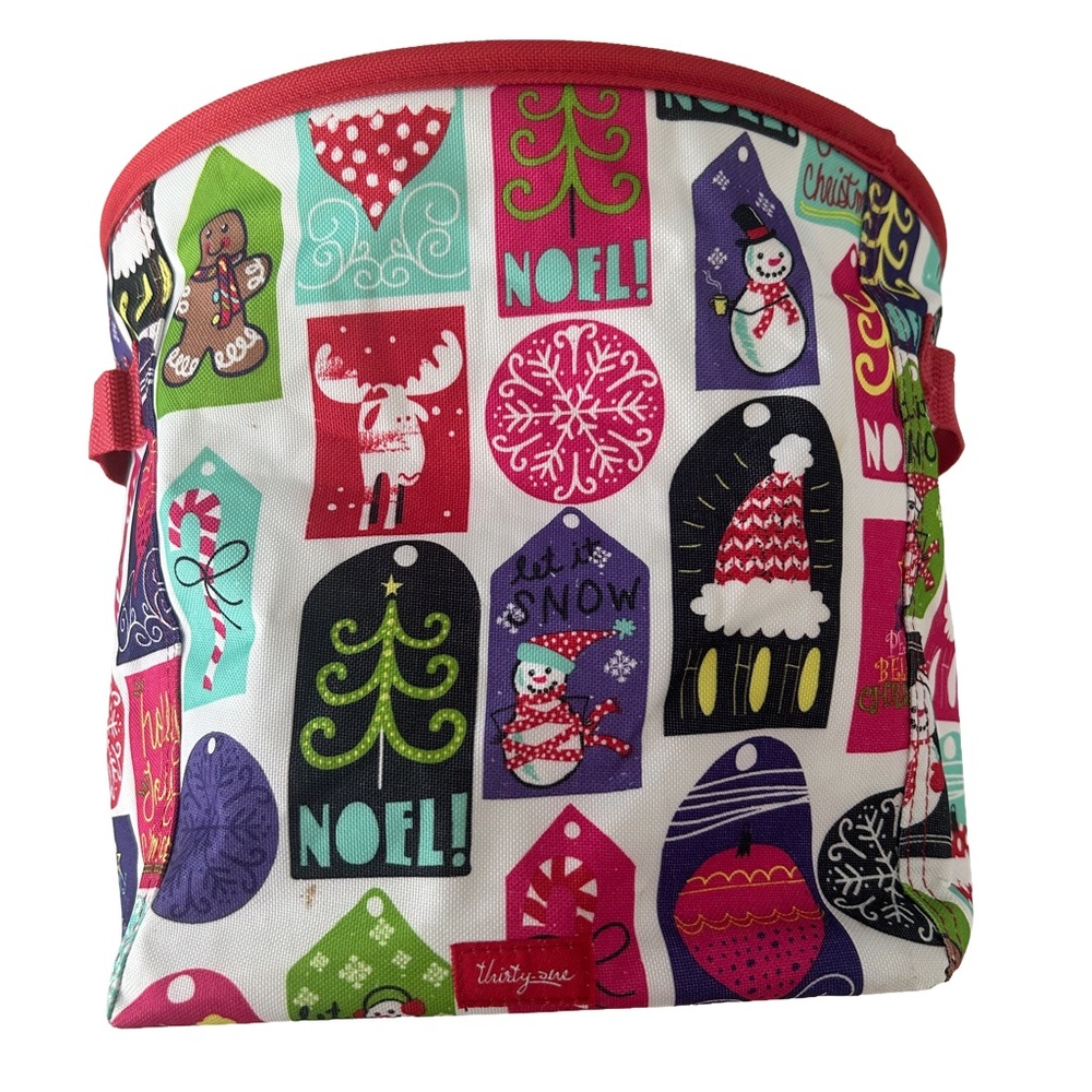 Thirty-One Christmas Mini Storage Bin in the "Hello Holiday" print.